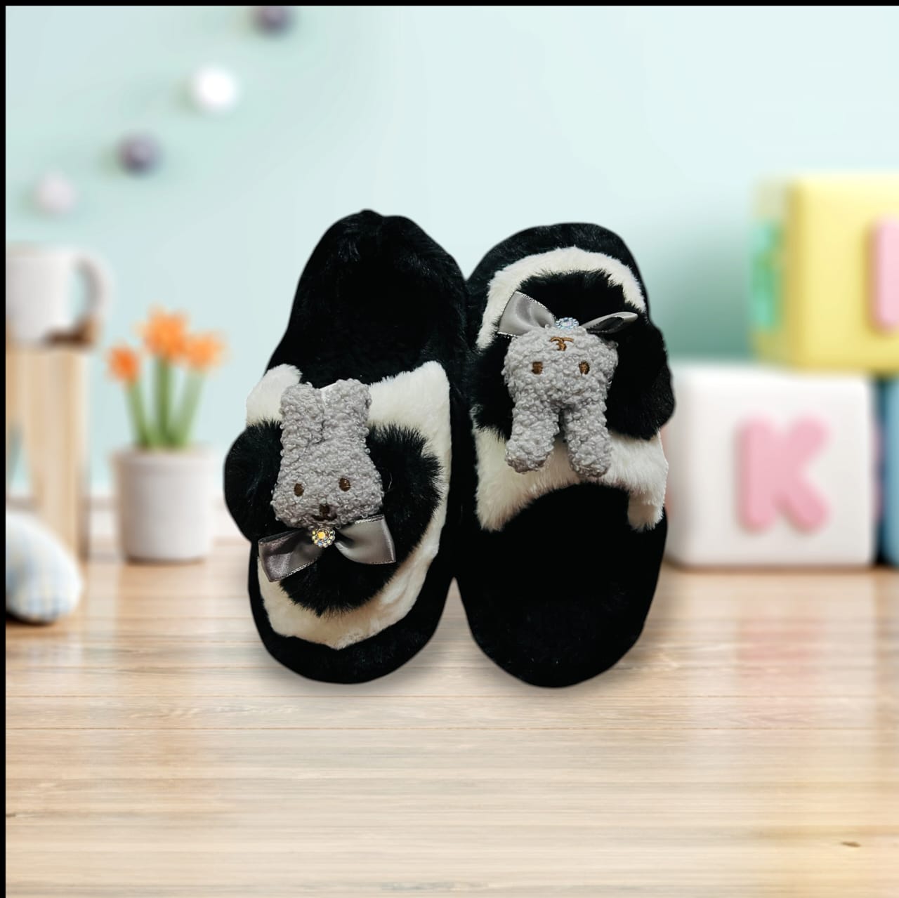 Black Bunny Winter Slippers