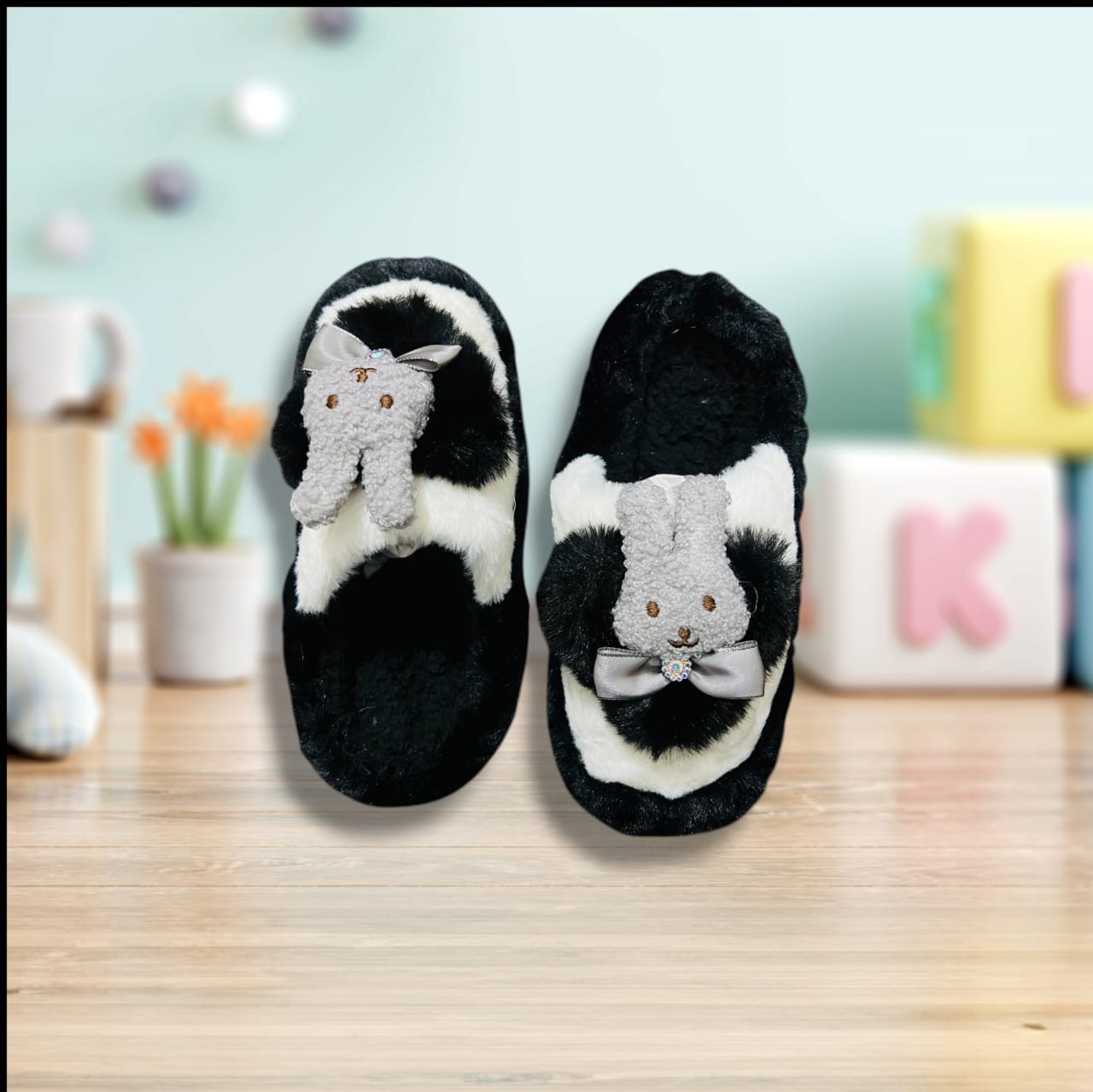 Black Bunny Winter Slippers