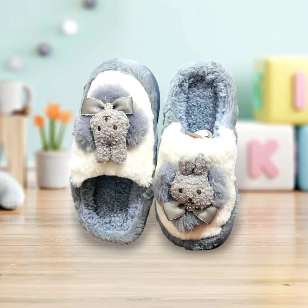 Gray Bunny Winter Slippers